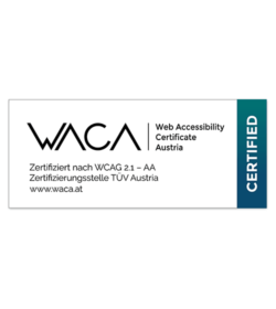 Zertifikatsausstellung für WACA in Gold, Silber oder Bronze Zertifizierungsurkunde des TÜV Austria Prüfbericht und WACA-Einstufung nach jedem Audit Zugang zum visuell gestalteten, dynamischen WACA-Label als JavaScript Snippet. Dieses gibt den aktuellen Status des Zertifikats an und soll auf Ihrer Website angebracht werden. Daran geknüpft sind ein Meldesystem und der Auditbericht. Spezielles WACA-Label in Druck- und Webformat zu ihrer Verwendung Listung auf dieser Website unter zertifizierte Websites Zertifikat ist ab Vergabe 3 Jahre lang gültig. Jährlich werden kurze Überprüfungsaudits durchgeführt, diese sind im Zertifikatspreis inbegriffen. Nach 3 Jahren ist eine Re-Zertifizierung erforderlich. Größere Änderungen bzw. Erweiterungen der Website müssen bei WACA gemeldet werden.